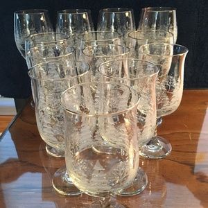 Holiday Winter Scene on Gold Rimmed Wine Glasses